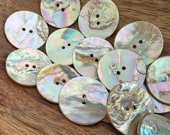 Large Vintage Abalone Buttons, Old Ocean Mother of Pearl for Sewing & Knitting (1 1/8 inch, 27mm)