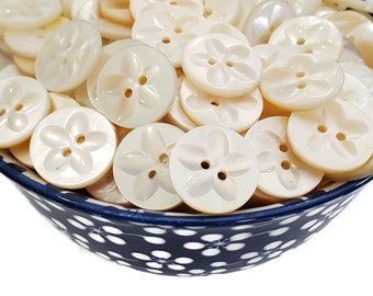 Vintage Mother of Pearl Buttons Carved with Flowers, Your Choice of Quantity for Sewing and Knitting, 3/4 inch 19mm