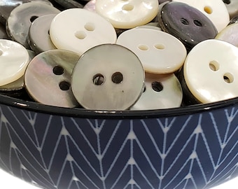 12 Vintage Mother of Pearl Shirt Buttons in Your Choice of Gray or White for Sewing or Knitting