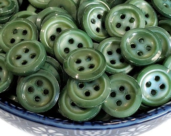 Vintage Shell Button in Woodland Pine Green, Mother of Pearl Shirt Buttons for Knitting and Sewing, Your Choice of Quantity, scant 9/16 inch