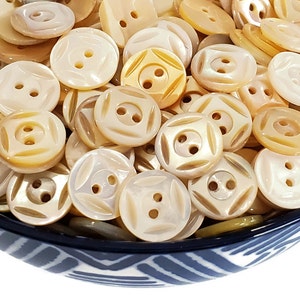 Carved Mother of Pearl Vintage Shirt Buttons in Golden Hues, Choose Your Quantity for Sewing, Knitting, Crafts, 1/2 inch 12mm