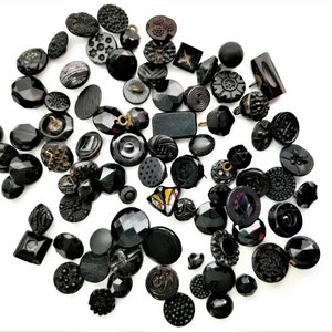 Victorian Antique Glass Button Grab Bag Lot in Your Choice of Quantity, Jet Black Glass for Sewing, Knitting, Steampunk Cosplay image 3