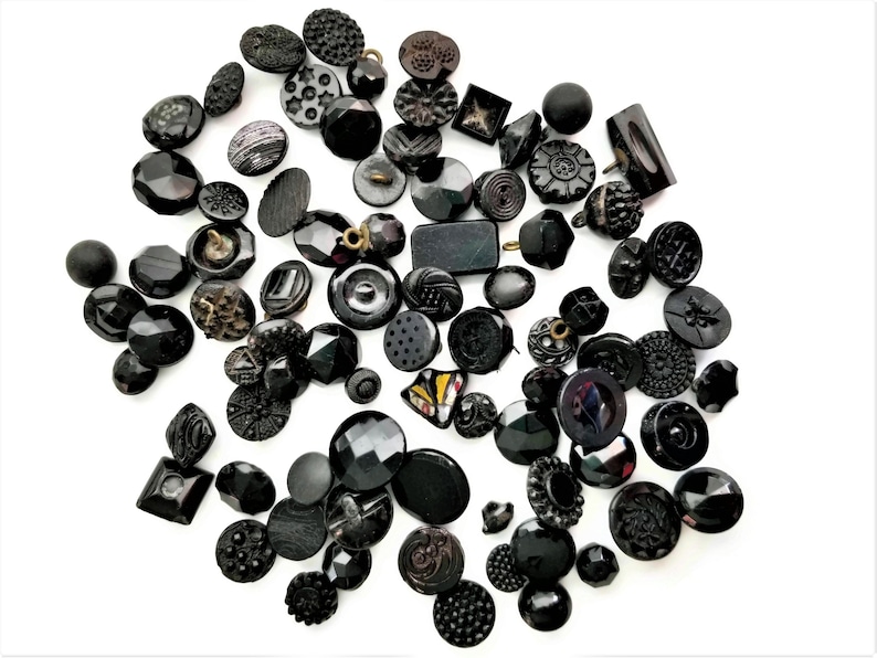 Victorian Antique Glass Button Grab Bag Lot in Your Choice of Quantity, Jet Black Glass for Sewing, Knitting, Steampunk Cosplay image 3