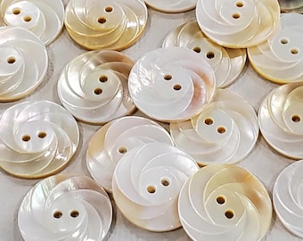 Mother of Pearl Vintage Buttons for Knitting and Sewing, 3/4 inch 19mm Natural Shell with Carved Swirls