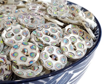Vintage Mother of Pearl Buttons with Iridescent Polka Dots in Your Choice of Sizes for Sewing and Knitting