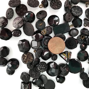 Victorian Antique Glass Button Grab Bag Lot in Your Choice of Quantity, Jet Black Glass for Sewing, Knitting, Steampunk Cosplay image 8