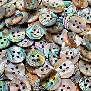 Vintage Abalone Buttons in Your Choice of Quantity, 4 Hole Mother of Pearl Shirt Buttons for Sewing, Knitting, Jewelry Beads, 9/16 inch image 2