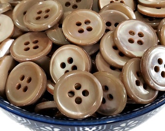 Vintage Mother of Pearl Buttons Tinted Mahogany Brown, 4 Hole Shell for Sewing and Knitting, Your Choice of Quantity, 3/4 inch 20mm