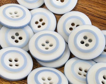 Vintage Buttons for Retro Sewing & Knitting: 7/8 inch 22mm, Sky Blue and White