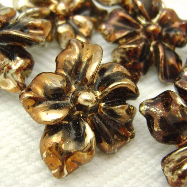 British Bakelite Vintage Button - Burnished Gold Flowers