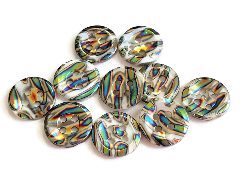 Iridescent Zebra Vintage Buttons, Peacock Striped Mother of Pearl for Sewing, Knitting Sweaters, Jewelry Beads, Style Choices, 6 Pieces image 2