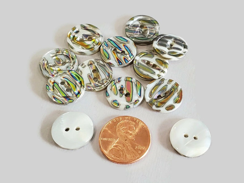 Iridescent Zebra Vintage Buttons, Peacock Striped Mother of Pearl for Sewing, Knitting Sweaters, Jewelry Beads, Style Choices, 6 Pieces image 8