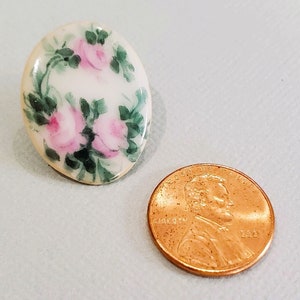 Antique Porcelain Buttons with Hand Painted Forget Me Not or Roses, Early 1900s for Sewing or Knitting 1 inch image 2