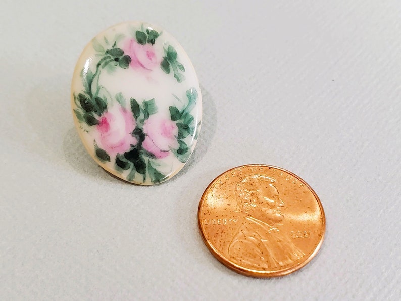 Antique Porcelain Buttons with Hand Painted Forget Me Not or Roses, Early 1900s for Sewing or Knitting 1 inch image 2