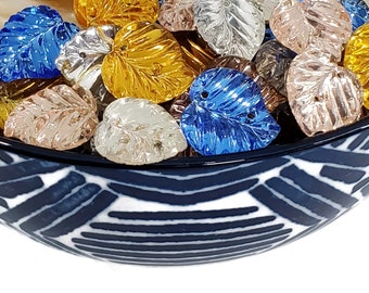 Vintage Glass Leaf Sew On Embellishments in Your Choice of Colors, Old Foil Back Style with Great Shimmer, 1/2 inch