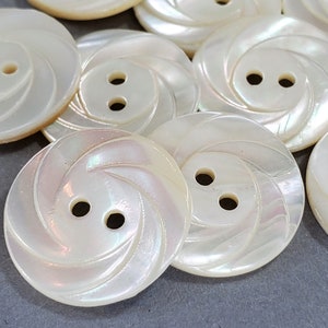 Mother of Pearl Vintage Buttons for Knitting and Sewing, 3/4 inch 19mm Natural Shell with Carved Swirls and Rainbow Shimmer, White or Gold image 5
