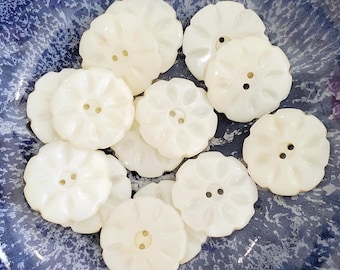 Vintage Mother of Pearl Flower Buttons: Carved Shell, 7/8 inch