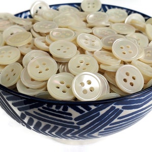 Vintage Mother of Pearl Shirt Buttons, Small 3/8 inch Shell Collar Buttons for Knitting Sweaters, Sewing, Beach Wedding