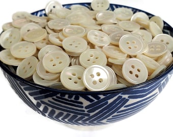 Vintage Mother of Pearl Shirt Buttons, Small 3/8 inch Shell Collar Buttons for Knitting Sweaters, Sewing, Beach Wedding