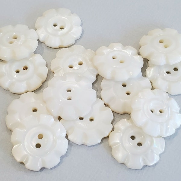 Botones de flores vintage de nácar tallados en blanco o cervatillo, concha natural para coser, tejer suéteres, cuentas de joyería, adornos