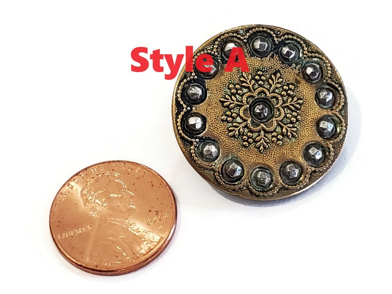 Antique Victorian Metal Buttons in Your Choice of Styles, Large Authentic 1800s Vintage for Sewing, Knitting, Steampunk Cosplay Style A