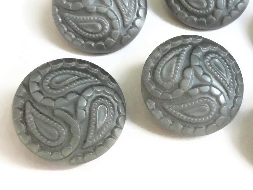 Vintage Glass Buttons Antique 1940s Gray Czech Glass Paisley QUANTITY…
