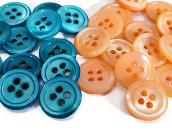 Mother of Pearl Vintage Buttons, Turquoise or Orange Sherbet, 5/8 inch Shirt Buttons for Knitting Sweaters, Sewing, Tropical Beach Wedding