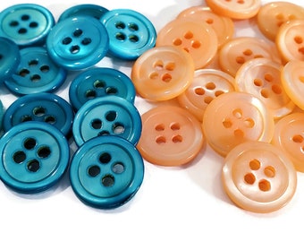 Mother of Pearl Vintage Buttons, Turquoise or Orange Sherbet, 5/8 inch 15mm Shirt Buttons for Knitting Sweaters, Sewing