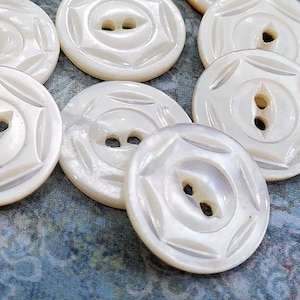 Carved Mother of Pearl Buttons, Natural Shell Buttons for Knitting Sweaters, Sewing, Jewelry Beads, Crafts, 3/4 inch or scant 5/8 inch