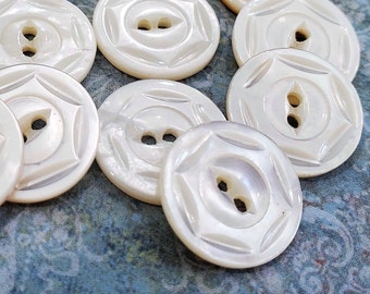 Carved Mother of Pearl Buttons, Natural Shell Buttons for Knitting Sweaters, Sewing, Jewelry Beads, Crafts, 3/4 inch or scant 5/8 inch