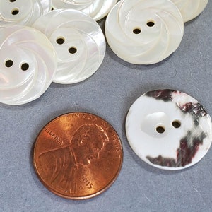 Mother of Pearl Vintage Buttons for Knitting and Sewing, 3/4 inch 19mm Natural Shell with Carved Swirls and Rainbow Shimmer, White or Gold White w/Craggy Backs