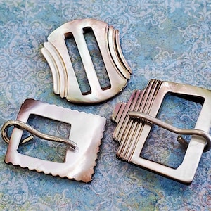 Antique Mother of Pearl Art Deco Buckles, Style Choices, Natural Ocean Shell for Dress Making, Sewing, Knitting, Retro Fashion