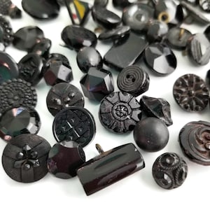 Victorian Antique Glass Button Grab Bag Lot in Your Choice of Quantity, Jet Black Glass for Sewing, Knitting, Steampunk Cosplay image 4