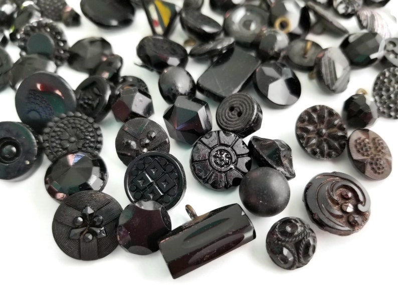 Victorian Antique Glass Button Grab Bag Lot in Your Choice of Quantity, Jet Black Glass for Sewing, Knitting, Steampunk Cosplay image 4