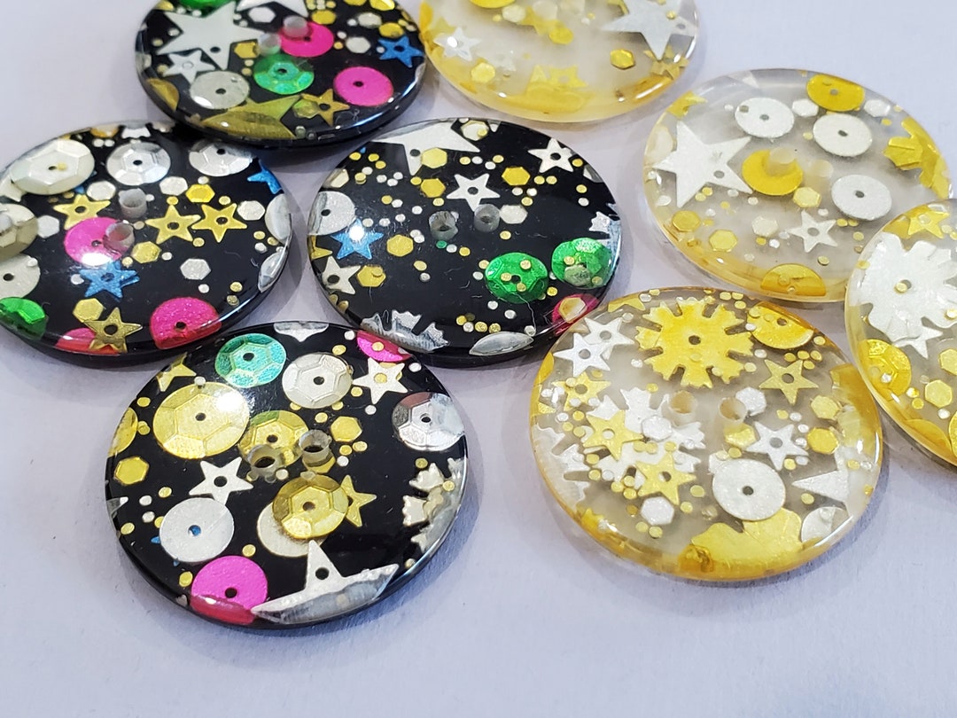 Vintage Junque Buttons With Glitter Stars, 2 Large Coat Buttons for ...