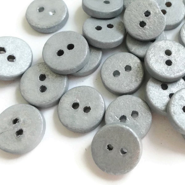 125 Vintage Wooden Buttons, Small Silver Wood for Knitting Baby Sweaters, Sewing, Scrapbooking Embellishments, Kids Crafts