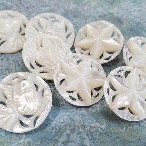 Bethlehem Pearl Buttons, Artisan Carved Bird Natural Shell with Gorgeous Sheen, 7/8 inch 22mm