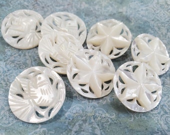 Bethlehem Pearl Buttons, Artisan Carved Bird Natural Shell with Gorgeous Sheen, 7/8 inch 22mm