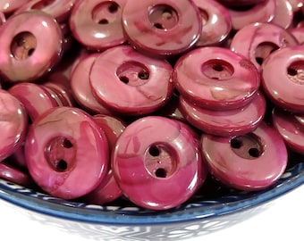 Vintage Mother of Pearl Shirt Buttons in Vivid Magenta, 5/8 inch Shell 2 Hole for Sewing or Knitting Sweaters, Your Choice of Quantity