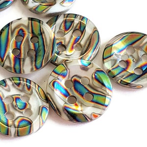 Iridescent Zebra Vintage Buttons, Peacock Striped Mother of Pearl for Sewing, Knitting Sweaters, Jewelry Beads, Style Choices, 6 Pieces 1/2 inch 4-Hole