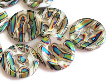 Iridescent Zebra Vintage Buttons, Peacock Striped Mother of Pearl for Sewing, Knitting Sweaters, Jewelry Beads, Style Choices, 6 Pieces