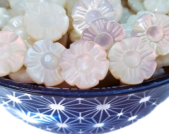 Mother of Pearl Vintage Flower Buttons, Fine Quality Ocean Shell Shank Style Shirt Buttons for Sewing and Knitting, scant 5/8 inch