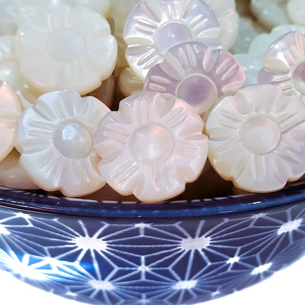 Mother of Pearl Vintage Flower Buttons, Fine Quality Ocean Shell Shank Style Shirt Buttons for Sewing and Knitting, scant 5/8 inch