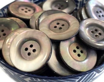 Large Mother of Pearl Vintage Coat Buttons, Excellent Quality Smoky Shell (1 1/4 inch, 31mm)