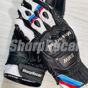 BMW Motorrad Motorbike Racing Leather Gloves - Made In Genuine Cowhide Leather