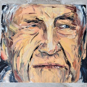 Dipinto originale di ritratto espressionista moderno firmato AG – Carta su tela su tavola 8,5"x7,75"