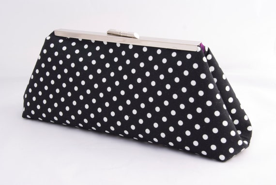 black and white polka dot clutch bag