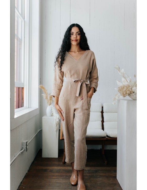 Belted Long Sleeve Jumpsuit Boiler Suit 