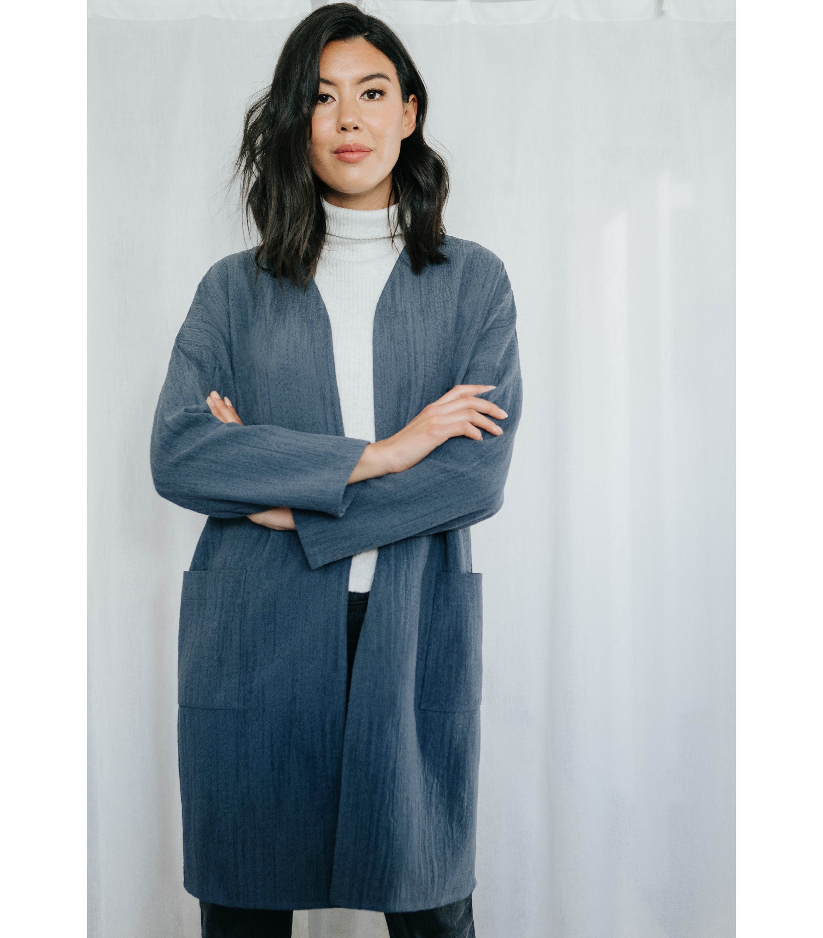 Handmade Cocoon Jacket in Azure Blue, Lightweight Spring Coat, 100