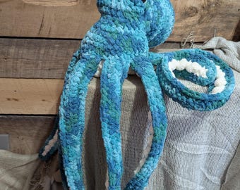 Pulpo grande de ganchillo, amigurumi, peluche, juguete de peluche, pulpo azul multicolor